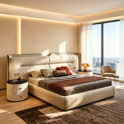 سرير فاخر بتصميم إيطالي   يتميز بلوح خلفي عريض