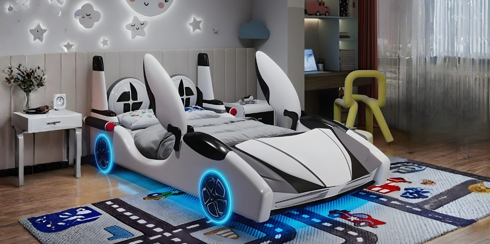 سرير نوم على شكل سيارة: تصميم ممتع وآمن لغرفة طفلك