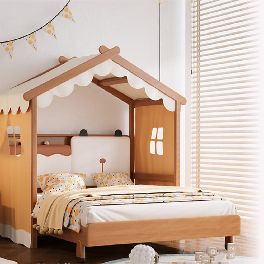 سرير أطفال بتصميم بيت صغير مع خيمة