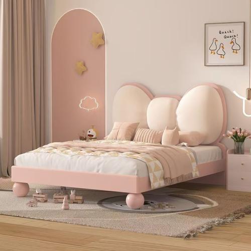 سرير أطفال بتصميم أنيق مع فيونكة – خشب صلب وتنجيد مريح