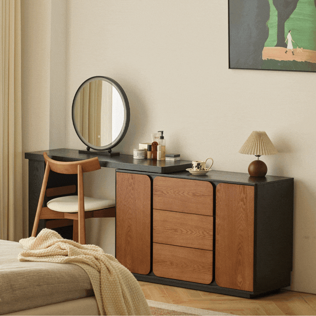 طاولة تزيين متعددة الاستخدام مع خزانة جانبية قابلة للتمديد