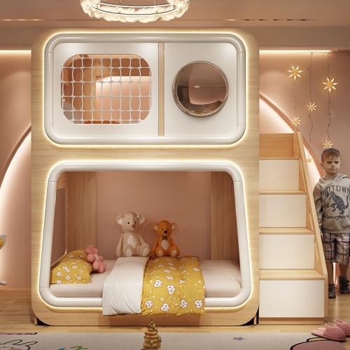 سرير أطفال بطابقين على شكل كبسولة فضائية – تصميم مبتكر للأشقاء