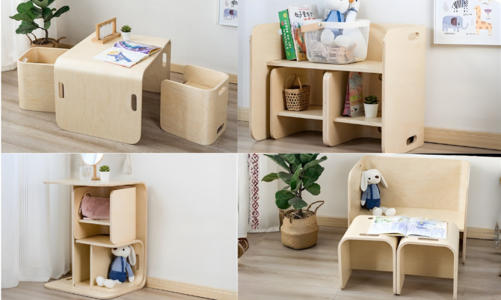 طقم مكتب وكرسي خشبي للأطفال – متعدد الوظائف والذكاء العملي