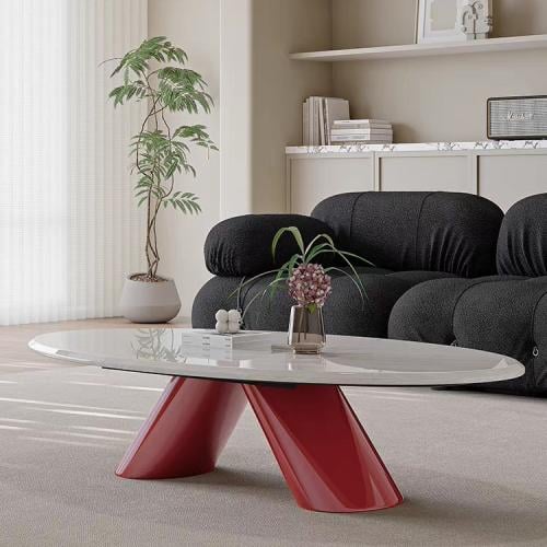 طاولة قهوة رخامية بيضاوية – تصميم إيطالي فاخر باللون الأحمر