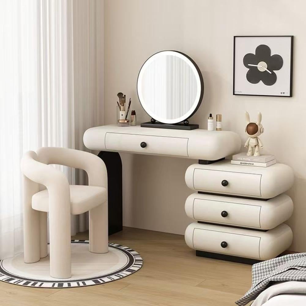 طاولة تزيين عصرية مع خزانة تخزين ومرآة LED