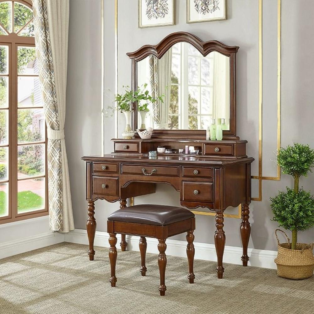 طاولة تزيين أمريكية كلاسيكية – خشب صلب مع مرآة وكرسي