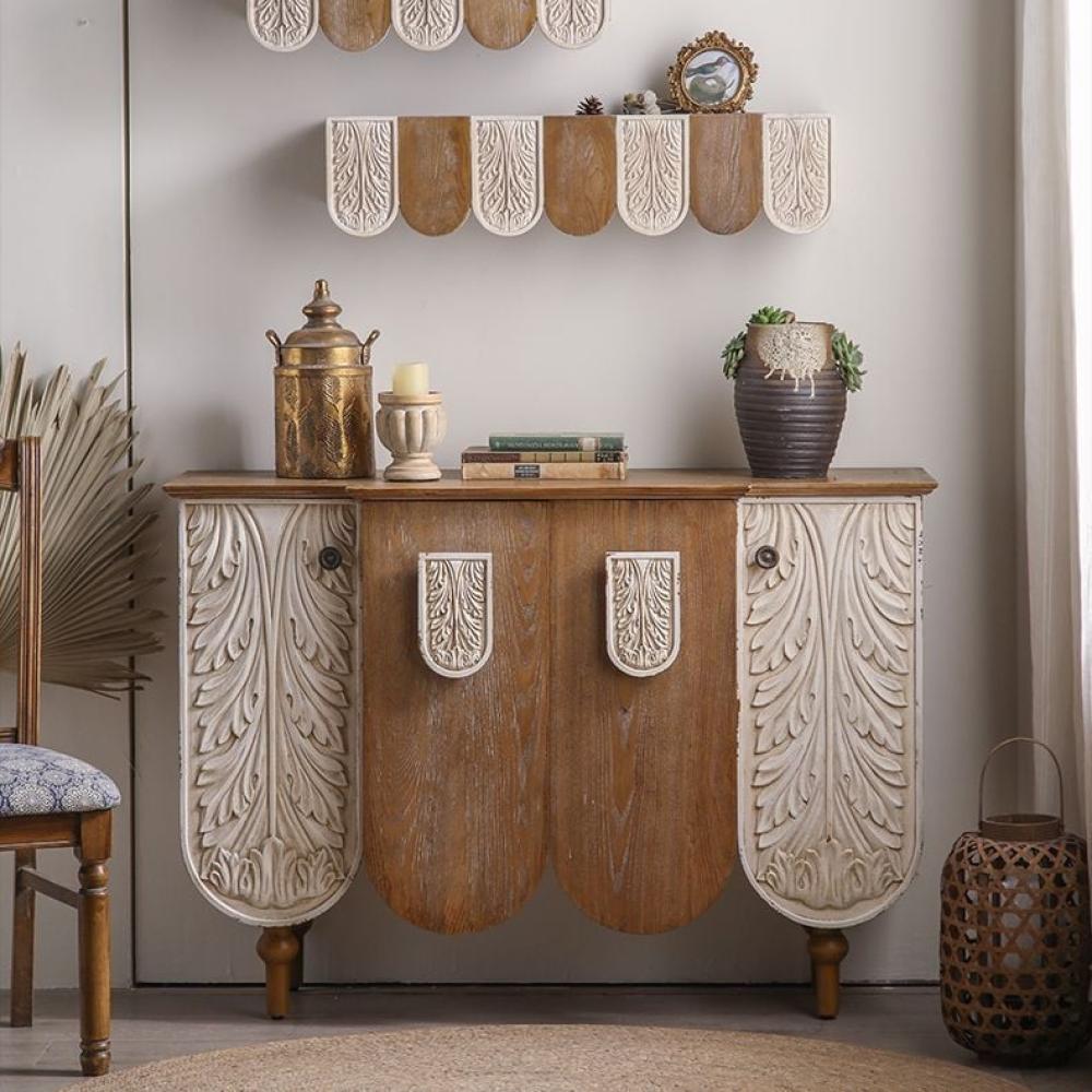 خزانة مدخل مزخرفة من الخشب الصلب – طراز فرنسي كلاسيكي فاخر