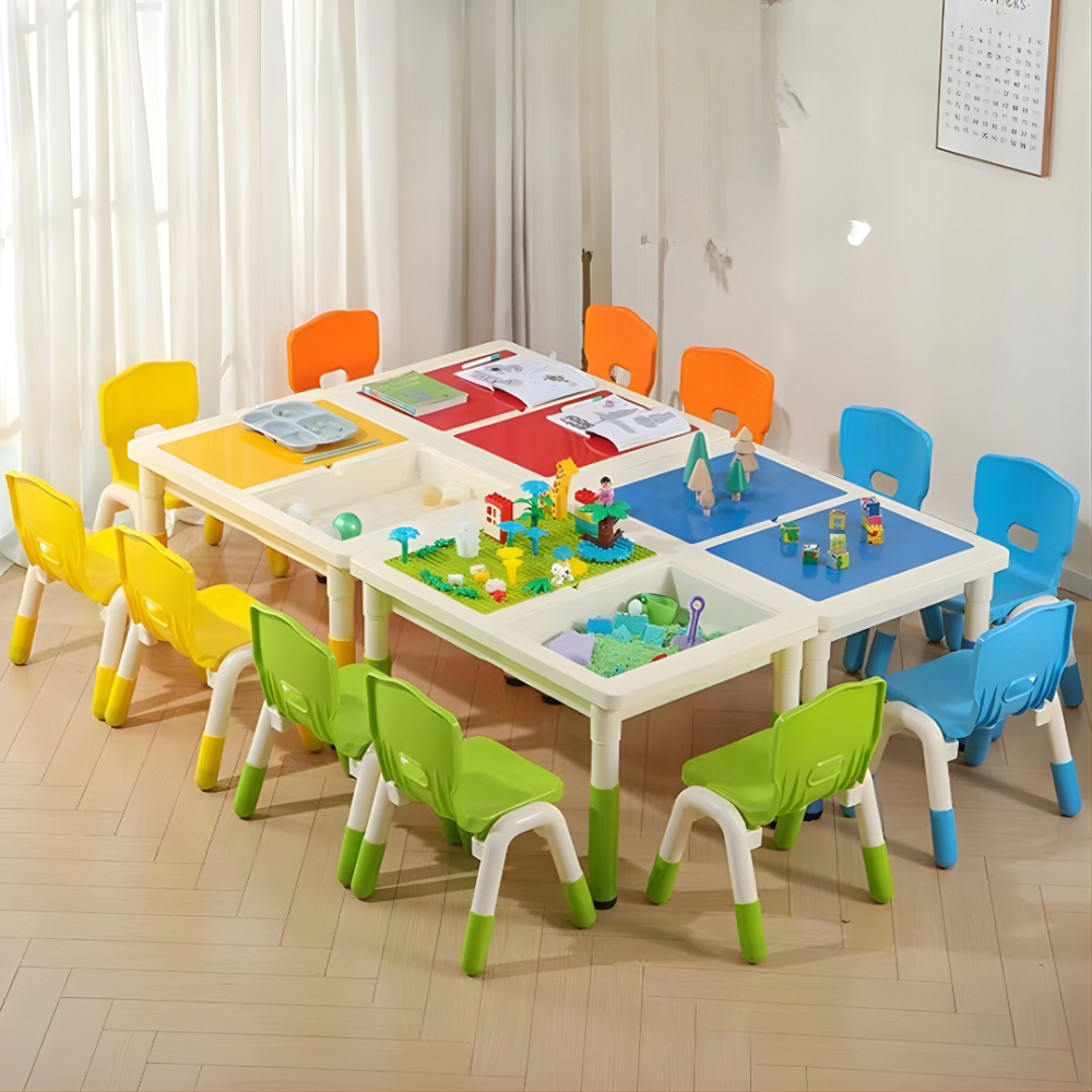 طاولة مكعبات بناء متعددة الوظائف للأطفال – مع كراسي