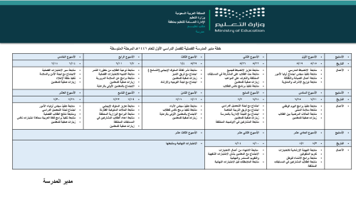 خطة مدير الابتدائية والمتوسط الفصلية بنين