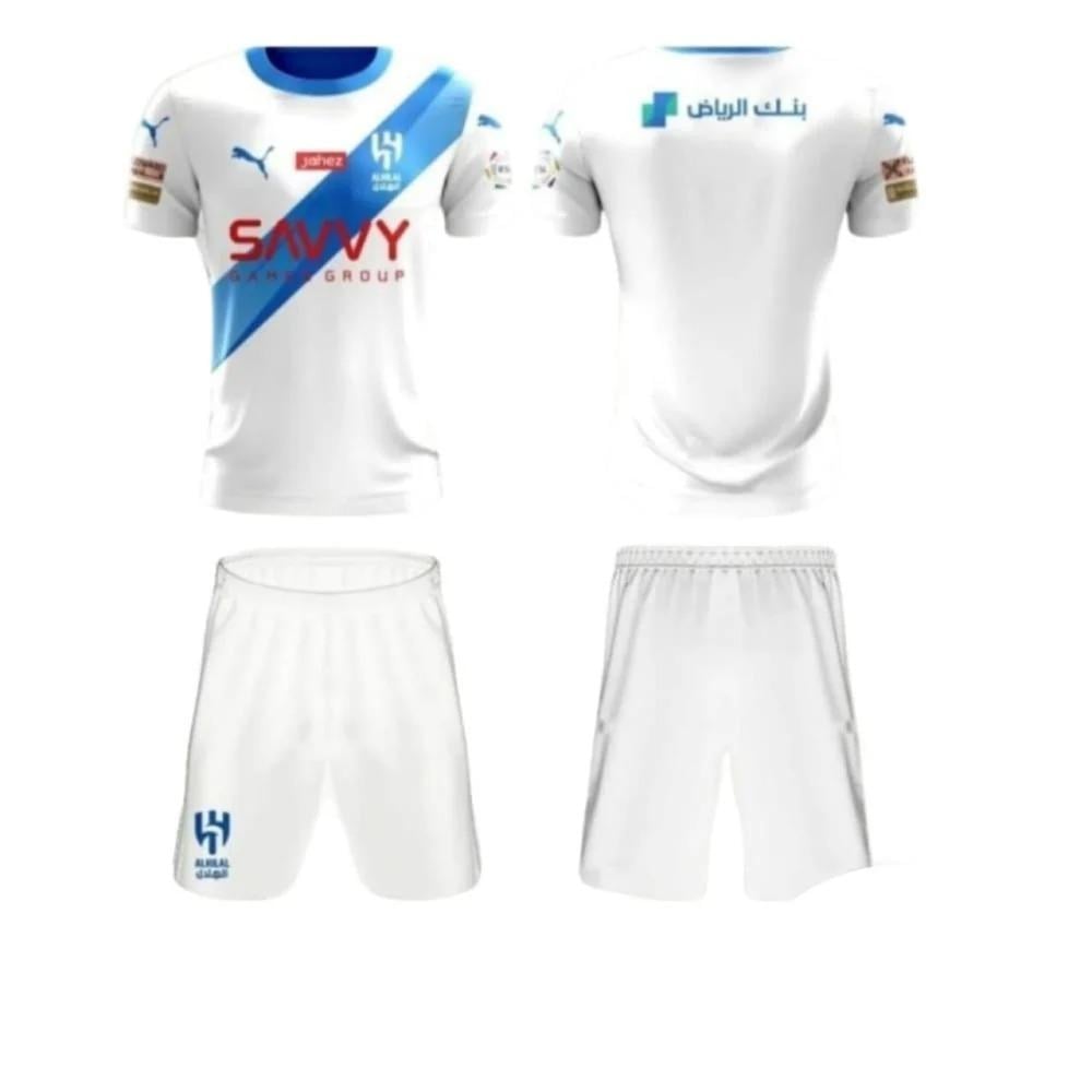 طقم الهلال الاحتياطي (Away Kit) موسم 2024/2025 – الأبيض بخط مائل أزرق ⚪