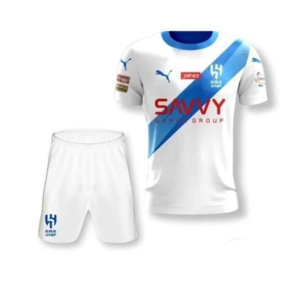 طقم الهلال الاحتياطي (Away Kit) موسم 2024/2025 – الأبيض بخط مائل أزرق ⚪