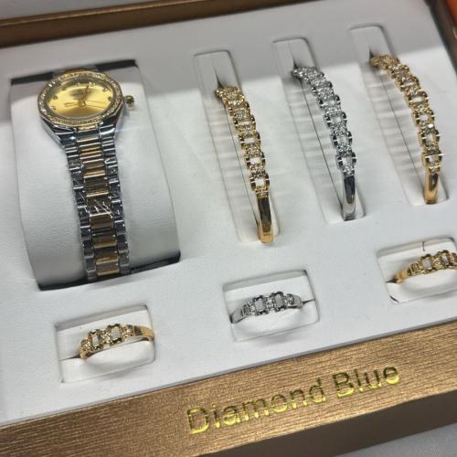 طقم Diamond Blue النسائي المميز (ساعة + 3 أساور +...
