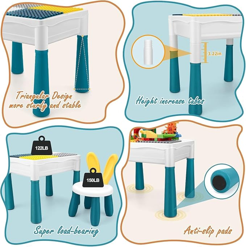 طاولة الأنشطة المتكاملة للأطفال 5 في 1 (مكعبات، لعب، ماء، ورمل)