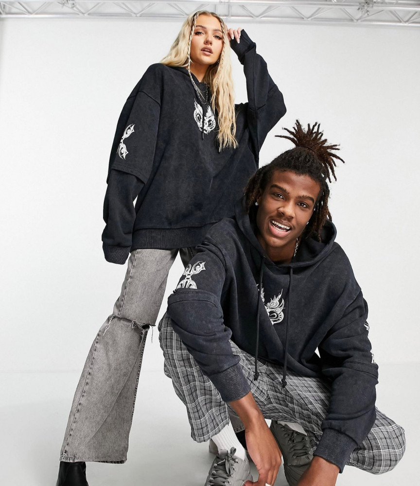 Collusion unisex oversized hoodi in acid wash