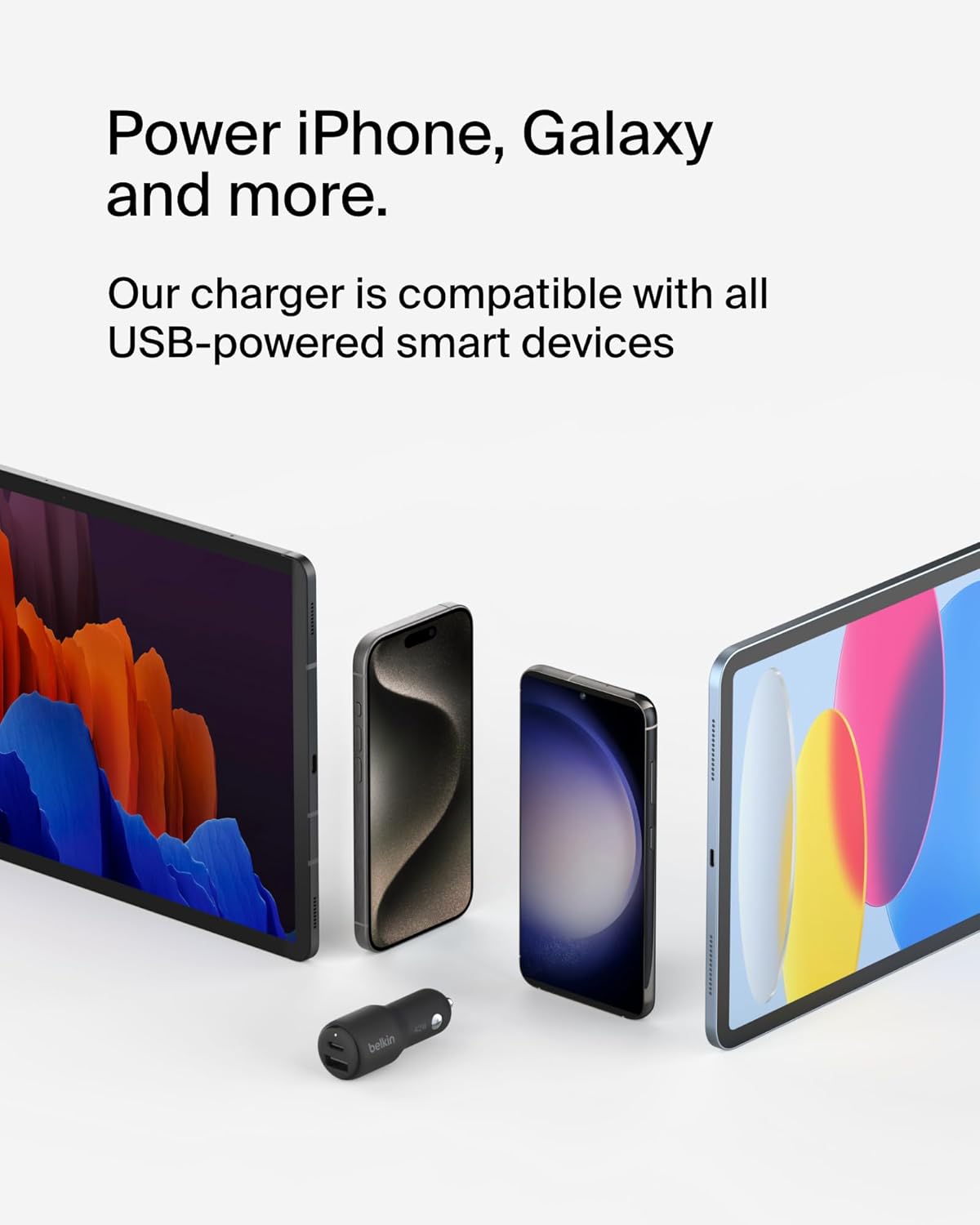 بلكن شاحن سيارة سريع بمنفذين 42 واط من بوست تشارج مع منافذ USB-C 30 واط ومنفذ USB-A 12