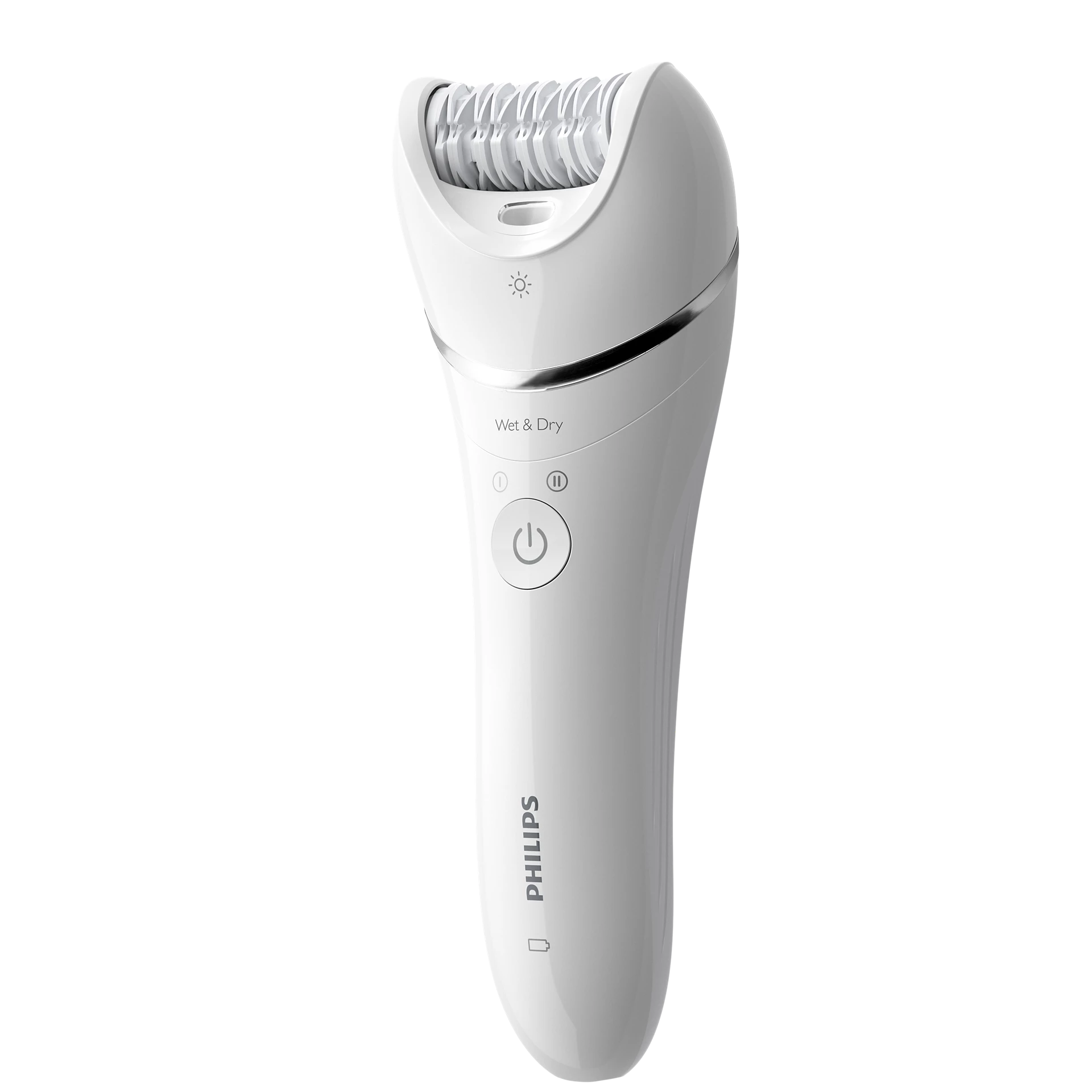 فيليبس جهاز ازالة الشعر من سلسلة 8000 ازالة شعر لاسلكية في الحالة الرطبة والجافة للرجلين والجسم مع 5 ملحقات وراس حلاقة ومشط تشذيب 3 دبابيس لون ابيض