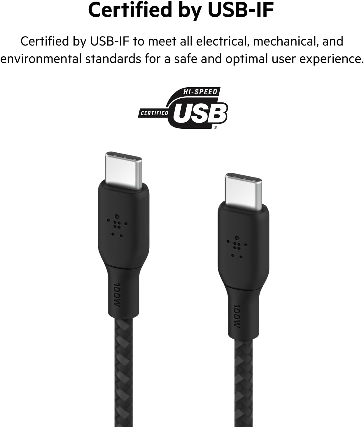 Belkin Braided USB-C to USB-C Cable 100W Cable 2M Black