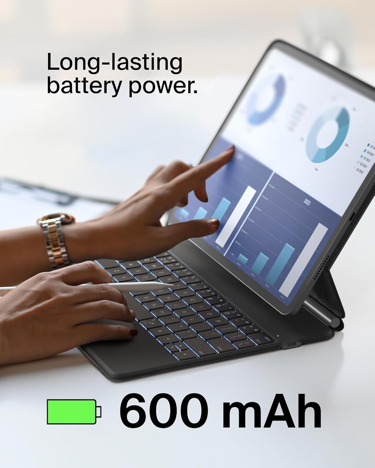 بلكن - لوحة مفاتيح iPad متوافقة مع iPad Pro مقاس 12.9 إنش - لوحة مفاتيح عربية وإنجليزية