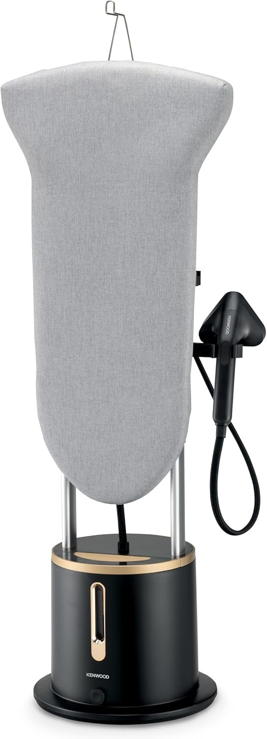 Kenwood Garment Steamer 2200W, 2L Tank with Ironing Board, Digital Control, Model GSP80.400, Matte Black with Gold Accents