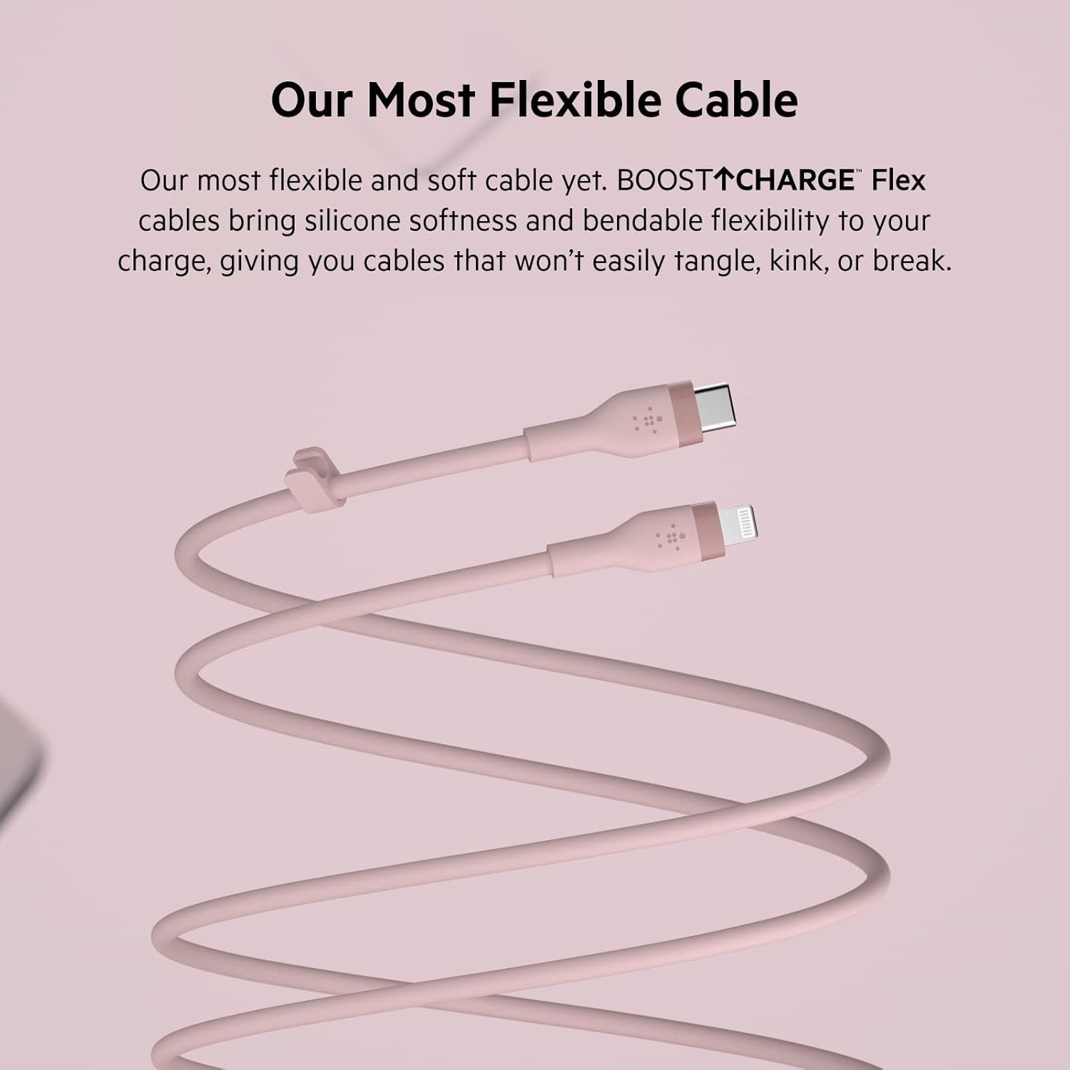 بلكن كيبل لايتنيج بوست تشارج فليكس USB من النوع C من السيليكون (1 متر ) وردي