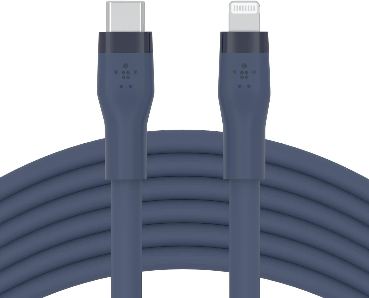 Blue-Belkin BoostCharge Flex Silicone USB Type C to Lightning Cable-3M,