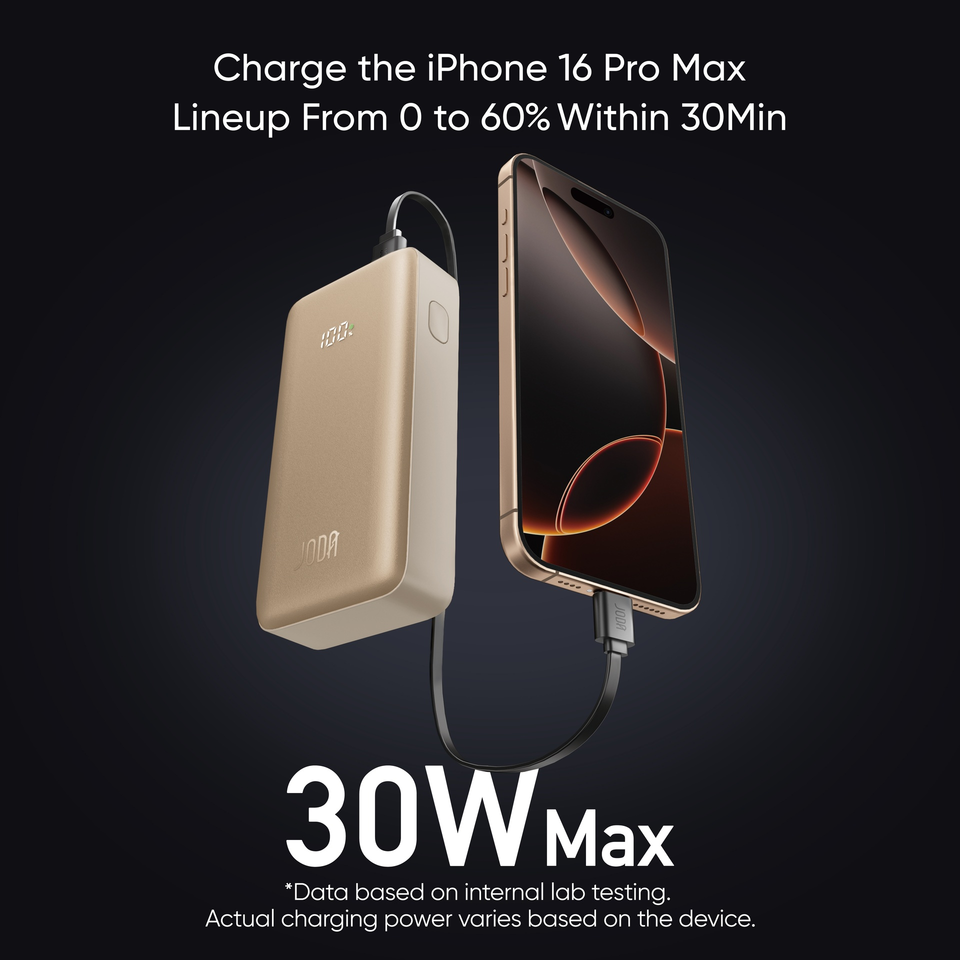 جودا بنك طاقة توربو 10، 10000 مللي أمبير/ساعة، PD، 30 واط، شاشة LED جولد، منفذان، 1USB-C، 1USB-A (PB013AUUN1)