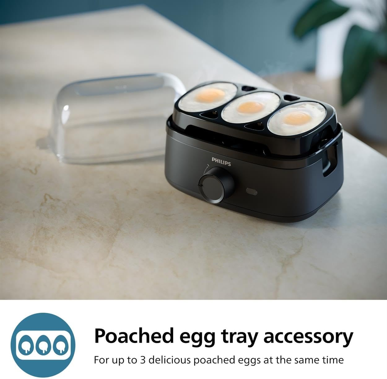 فيليبس جهاز طهي البيض سلسلة 3000 بقدرة 400 واط مستويات طهي مختلفة حجم عائلي بيض مسلوق بدون قشر