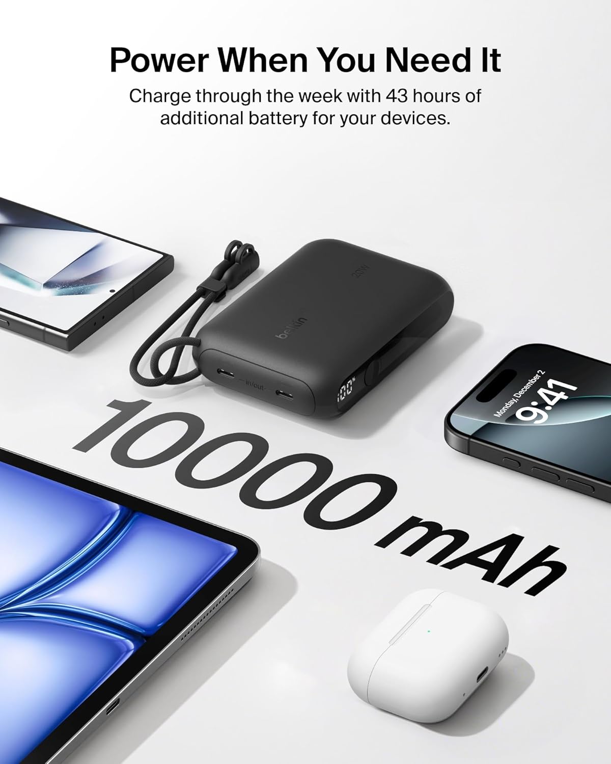 بلكن - باور بانك Boost Charge بسعة 10000 مللي أمبير مع شاشة عرض - أسود