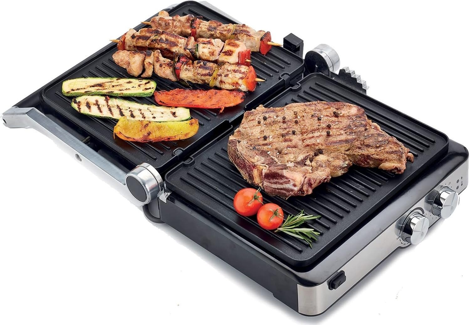 Kenwood Healthy Grill 2000W – Adjustable Temperature, Multiple Grill Modes, 180° Open Grill, Oven Grill, Timer, Model HGM80.000SS, Silver