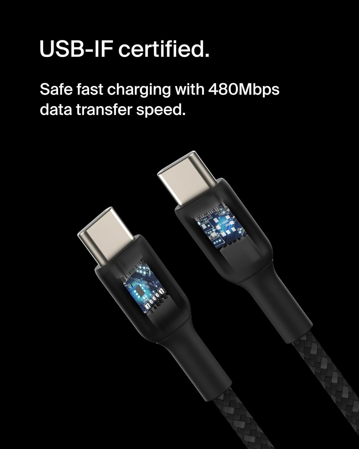 Belki Boost Charge Braided USB-C to USB-C Cable 1M/60W Black