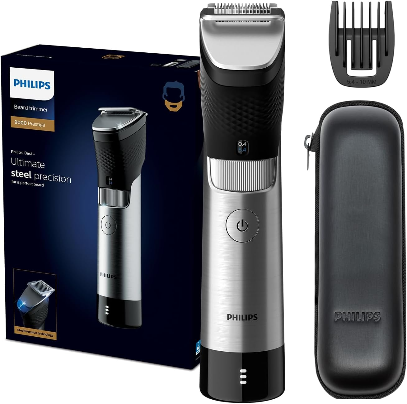 Philips Beard Trimmer Ultimate Precision with Built In Metal Comb Self Sharpening Steel Blades 30 Length Settings Steel Body Battery Indicator 120min Cordless Waterproof Travel Case