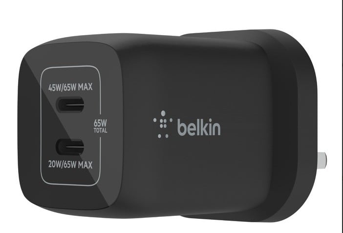 شاحن جداري بيلكن بقوة 65 واط بمنفذين تايب سي