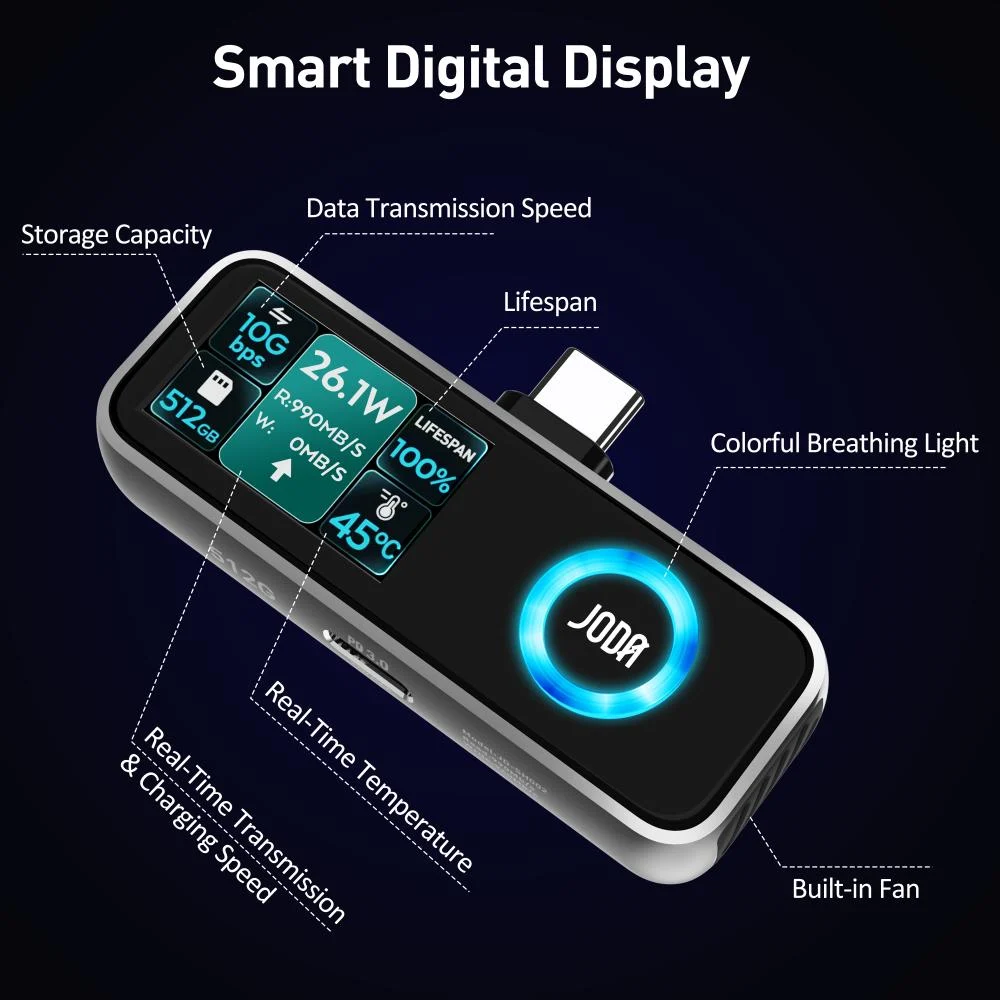 جودا قطعة نقل بيانات  بسعة 512 جيجابايت تايب سي مع شاشة رقمية - اسود