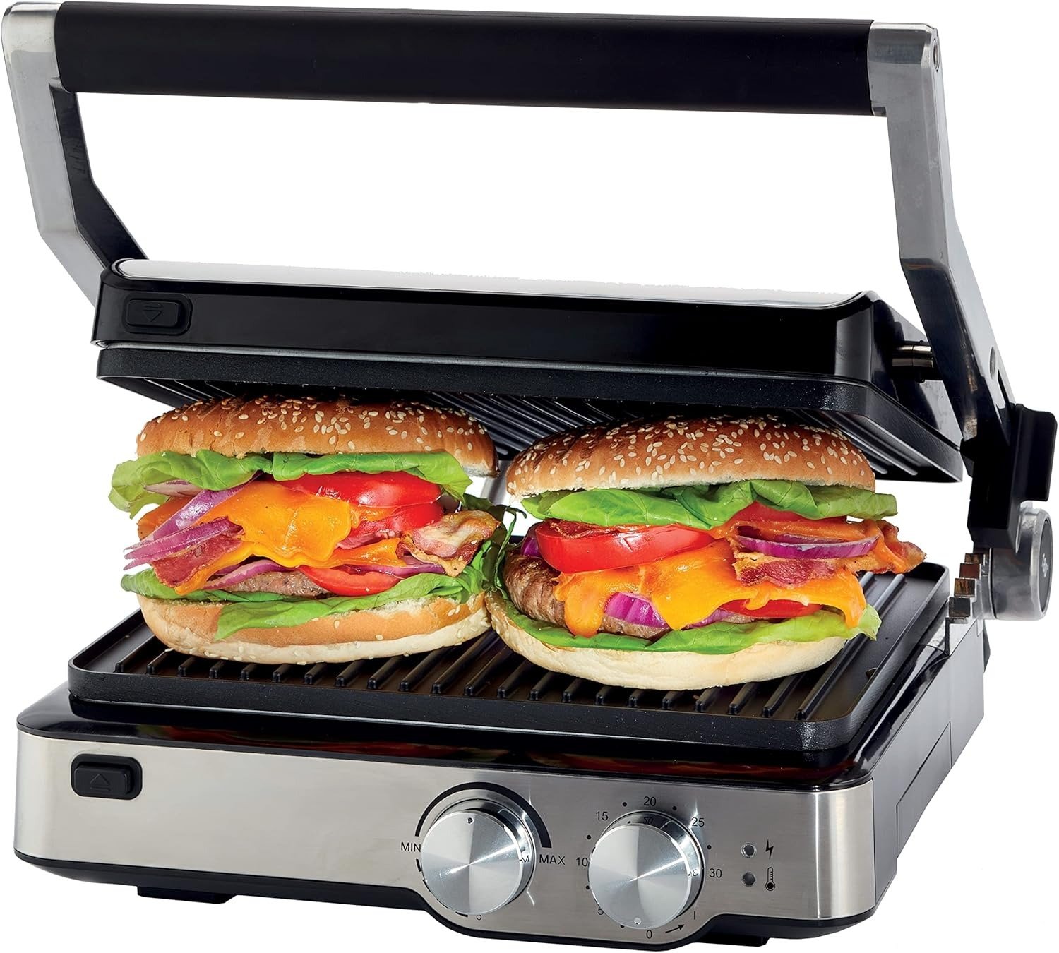 Kenwood Healthy Grill 2000W – Adjustable Temperature, Multiple Grill Modes, 180° Open Grill, Oven Grill, Timer, Model HGM80.000SS, Silver