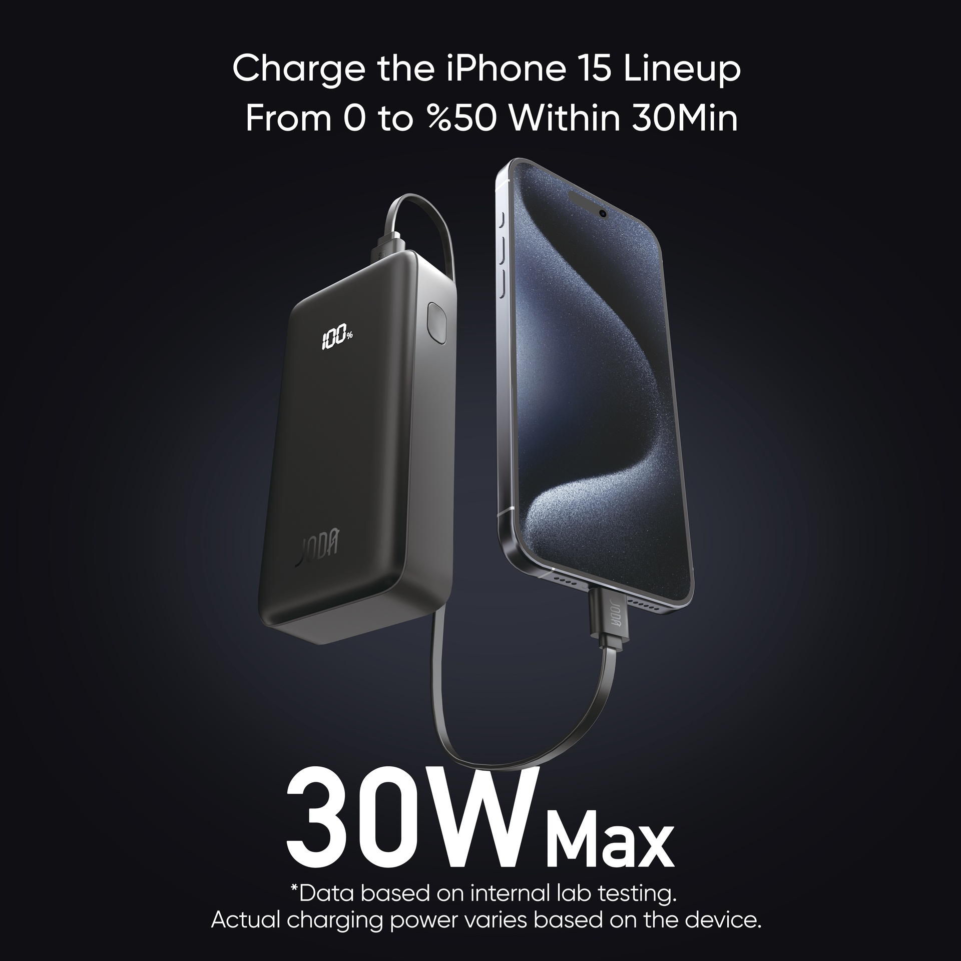 جودا بنك طاقة توربو 10، 10000 مللي أمبير/ساعة، PD، 30 واط، شاشة LED اسود، منفذان، 1USB-C، 1USB-A (PB013AUUN1)