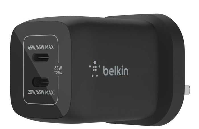 شاحن جداري بيلكن بقوة 65 واط بمنفذين تايب سي