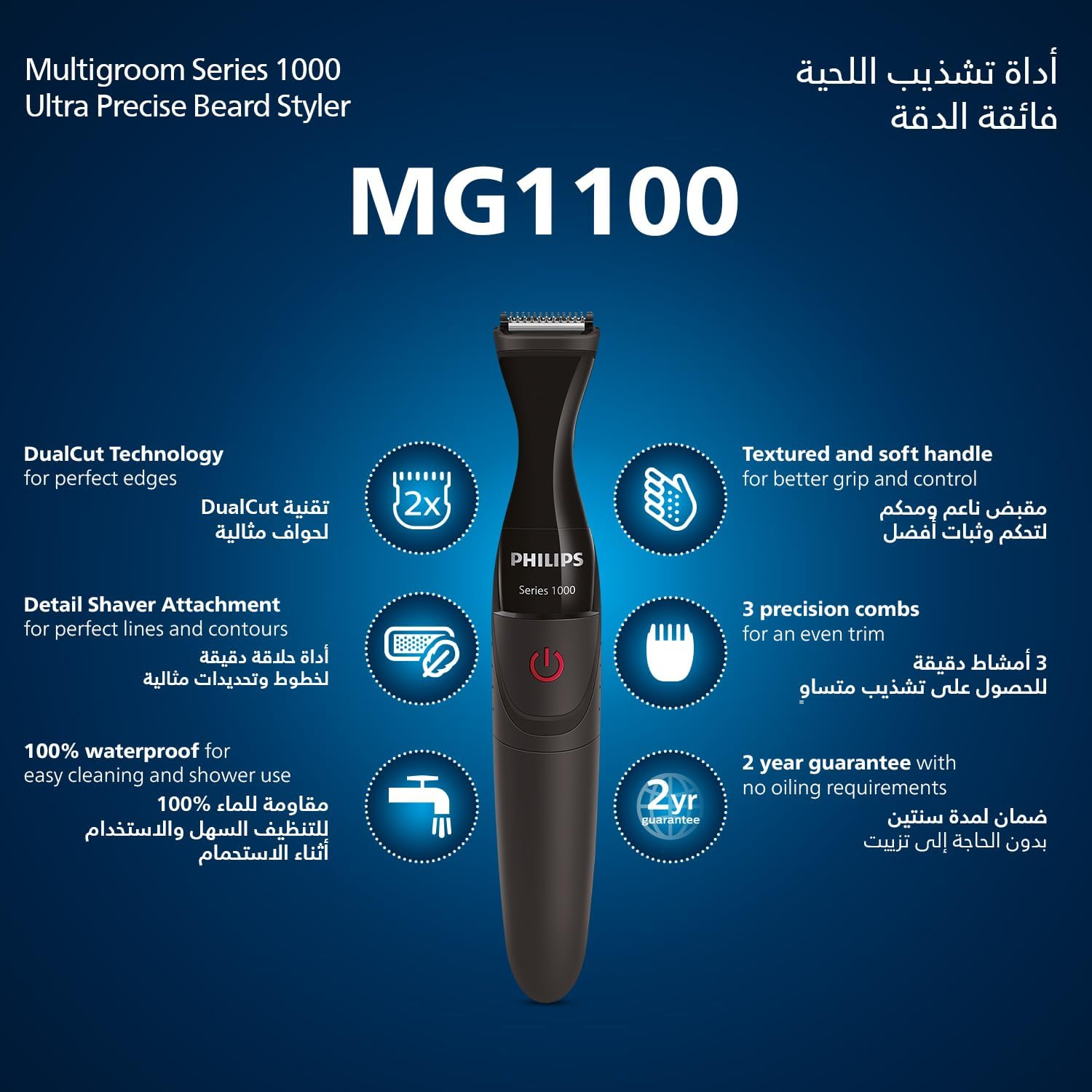 Philips Multigroom Series 1000 Ultra Precise Beard Styler with DualCut Technology for Men