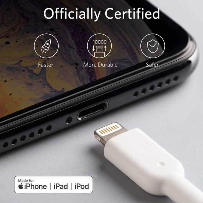 سلك شاحن انكر باورلاين الاصدار الثاني من USB الى ايفون بطول 90 سم - ابيض