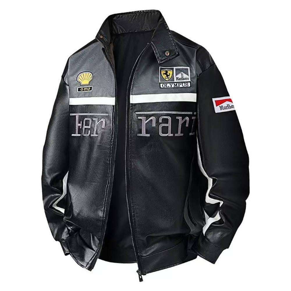 Ferrari Dual-Color Embroidered Leather Jacket