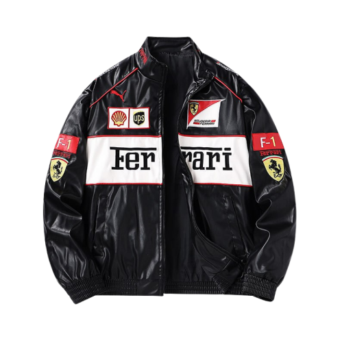 Ferrari F1 Racing Leather Jacket – Black & White Edition - Horizon
