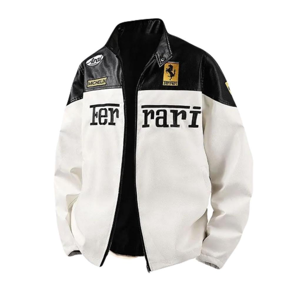 Ferrari Leather Racing Jacket – White & Black Edition
