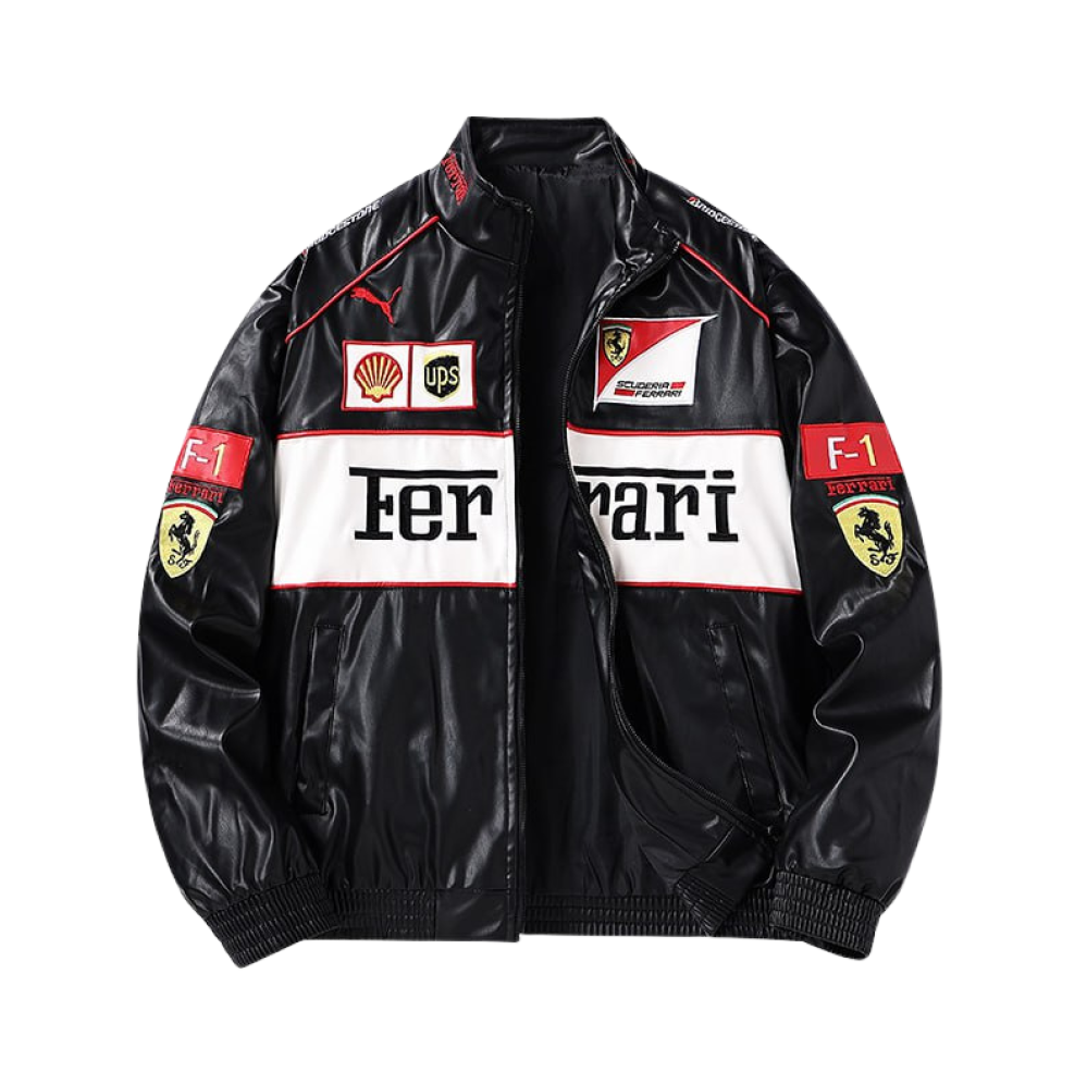 Ferrari F1 Racing Leather Jacket – Black & White Edition - Horizon