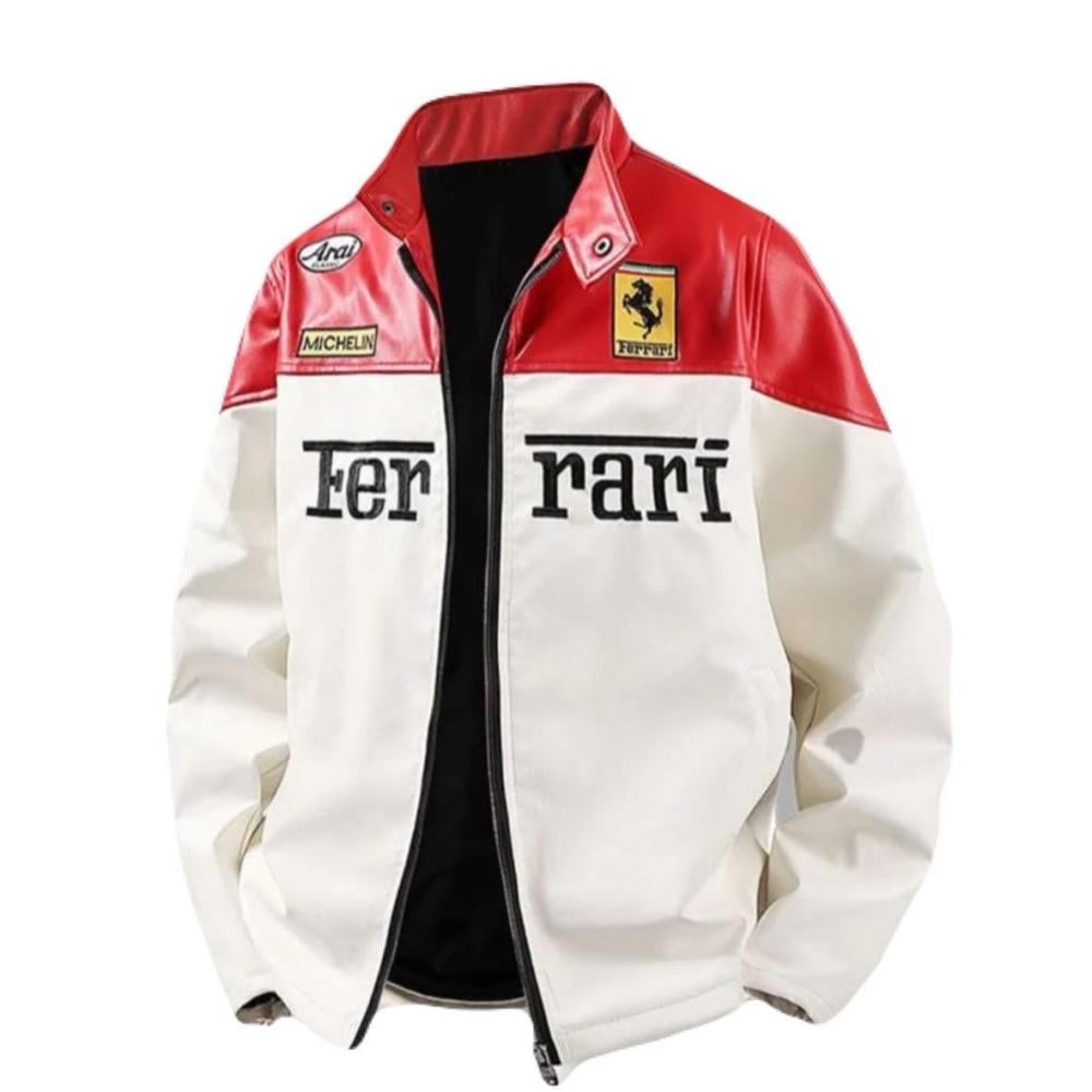 Ferrari F1 Racing Leather Jacket – Black & Red Edition
