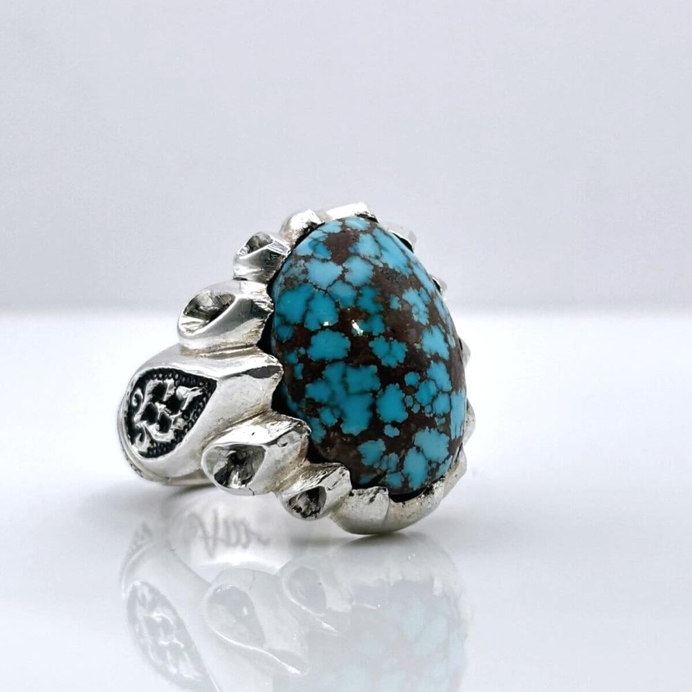 خاتم فيروز نيشابوري شبكي حجر نادر وصياغة مميزة