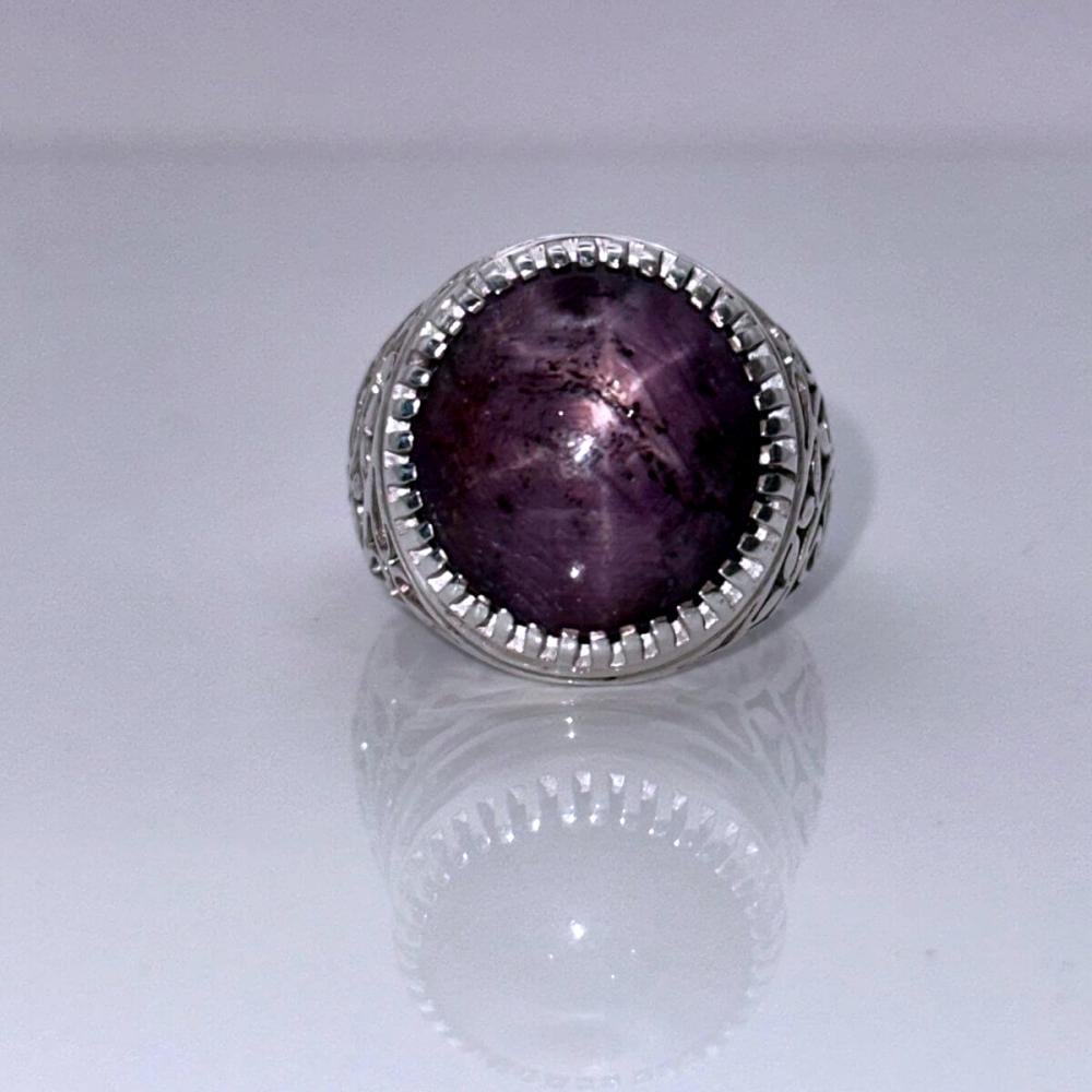 خاتم ياقوت نجمي طبيعي بشهادة فحص للحجر