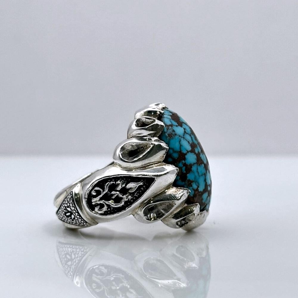 خاتم فيروز نيشابوري شبكي حجر نادر وصياغة مميزة