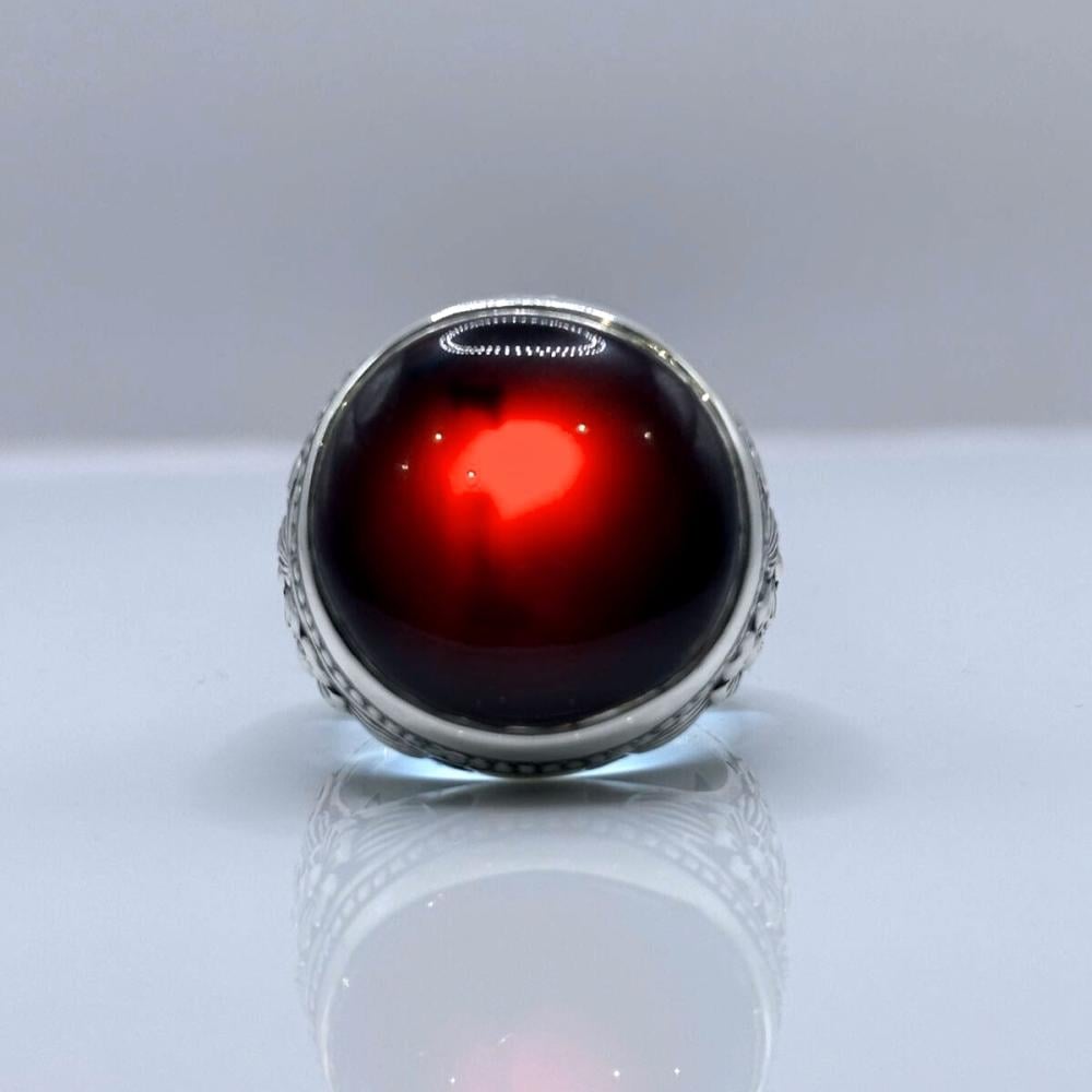 خاتم عقيق يماني كرزي فاخر بحجم كبير