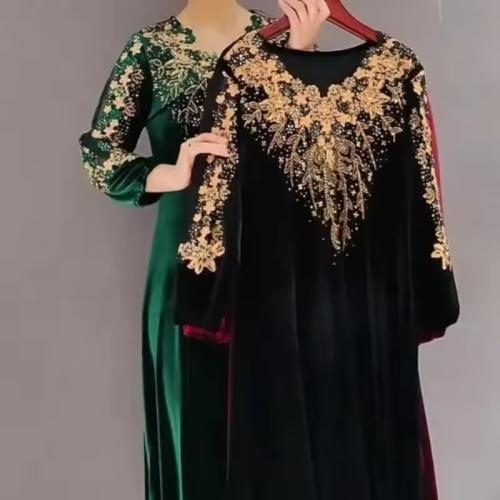 فستان كبار السن ومنتصف العمر ربيع خريف فستان مخمل...