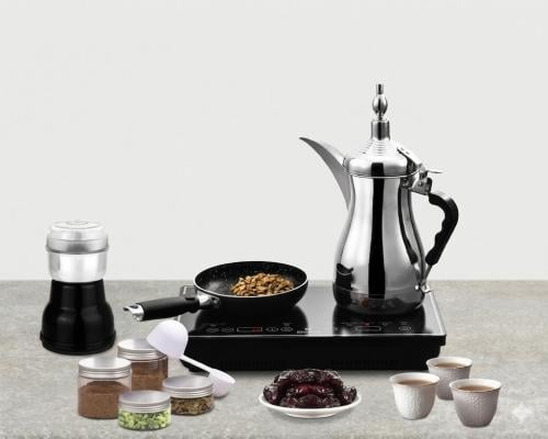 ماكينة تحضير القهوة والشاي العربي من دلة الخليج مع مقلاة ومطحنة قهوة GA-C94850