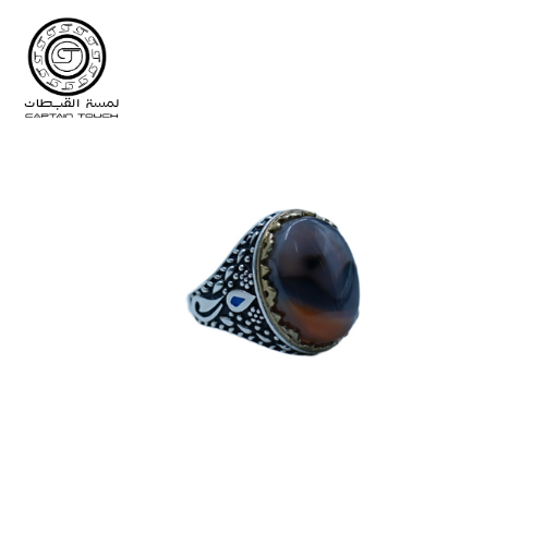 خاتم رجالي فضة عيار 925 بحجر عقيق يمني